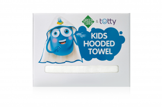 Green Fiber & Totty corner baby towel, white with blue edge